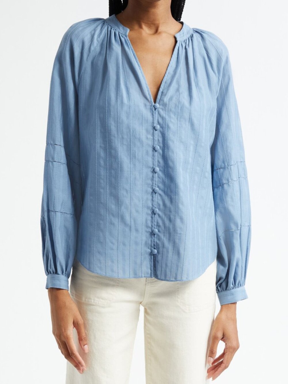 NWT VERONICA BEARD Ailani Cotton Silk Blouse Blue River Size 8